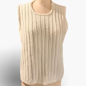 VINTAGE ribbed knit sweater vest sleeveless scoop round‎ neck natural beige 70s